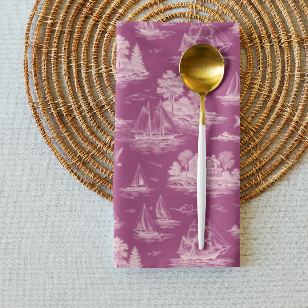 Blush Pink Coastal Toile Cotton Twill Napkins (set of 2)