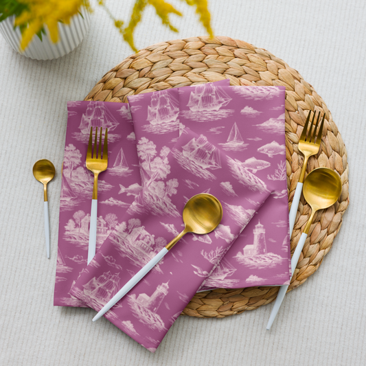Blush Pink Coastal Toile Cotton Twill Napkins (set of 2)