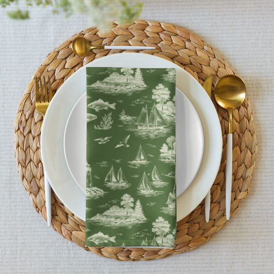 Sage Coastal Toile Cotton Twill Napkins (set of 2)