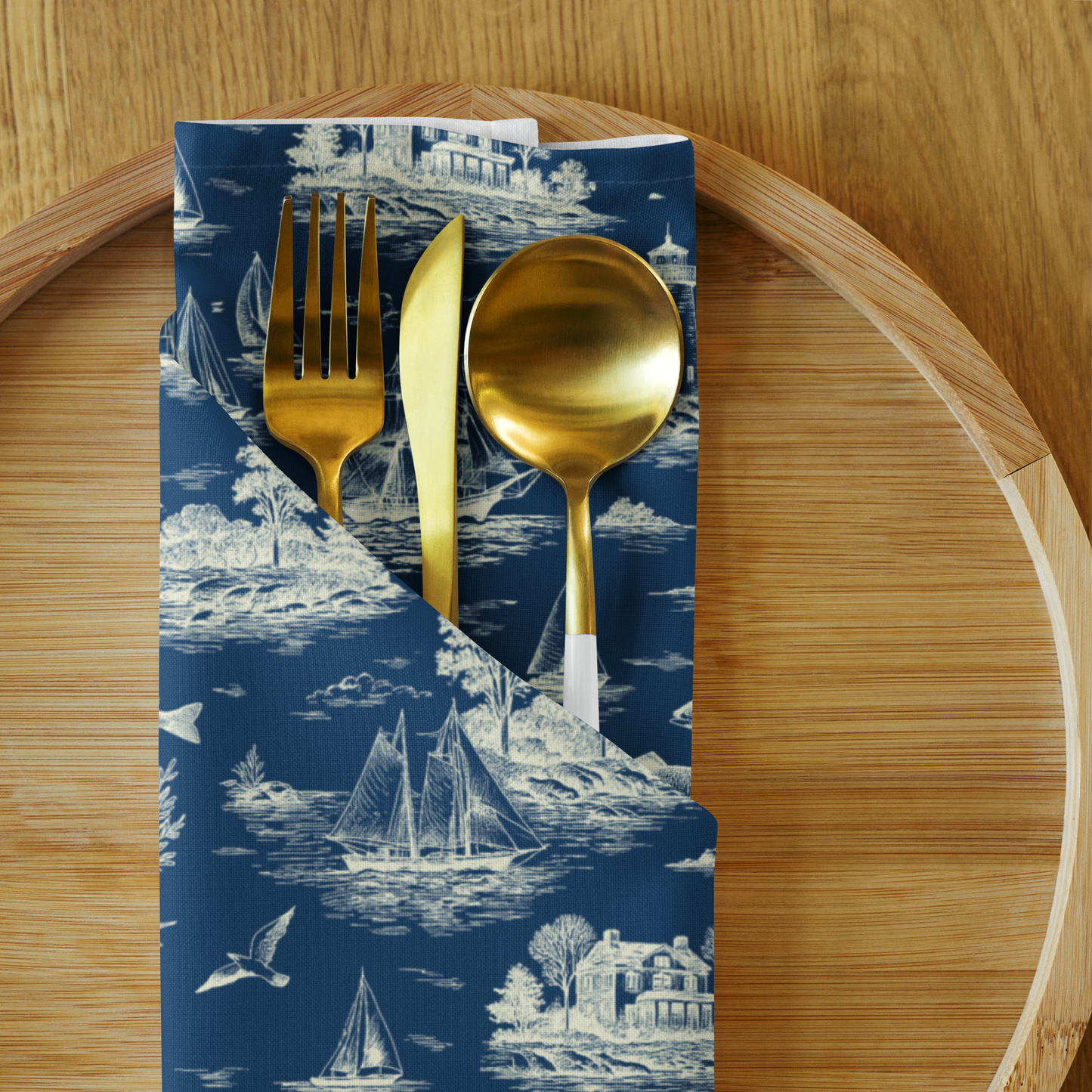 Blue Mist Coastal Toile Cotton Twill Napkins (Set of 2)