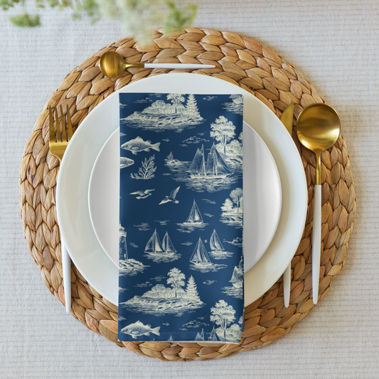 Blue Mist Coastal Toile Cotton Twill Napkins (Set of 2)