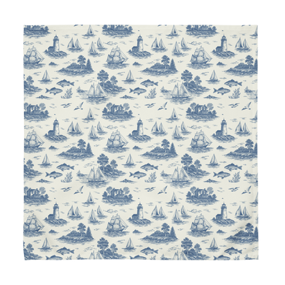 Deep Navy Coastal Toile Cotton Twill Napkins (set of 2)