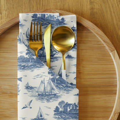 Deep Navy Coastal Toile Cotton Twill Napkins (set of 2)