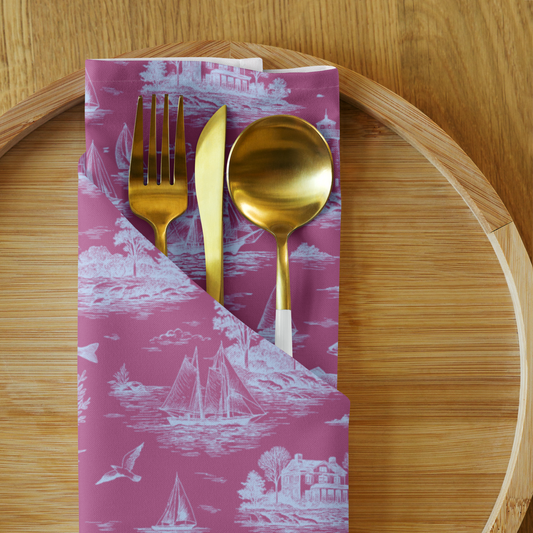 Candy Rose Coastal Toile Cotton Twill Napkins (Set of 2)