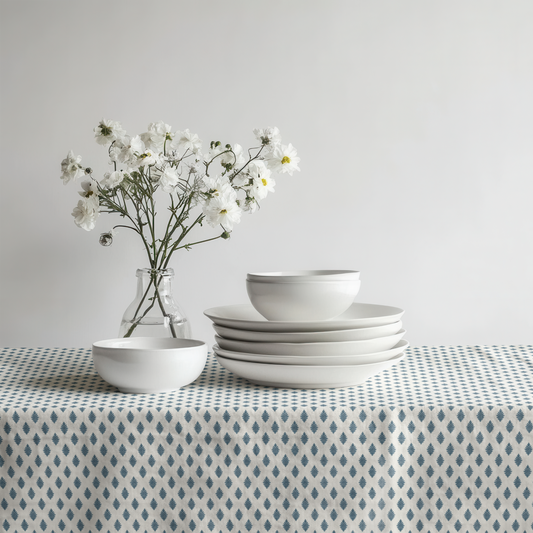 Blue Laurel Dot Cotton Tablecloth